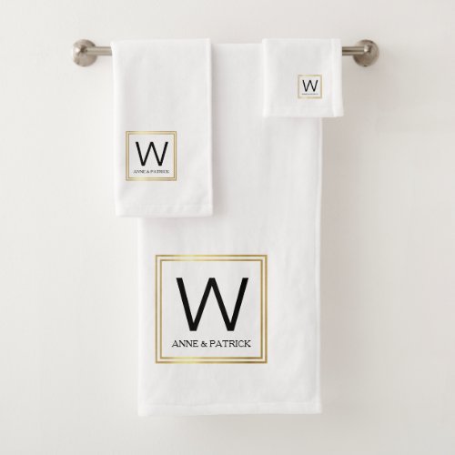 Family Monogram Couple Names White Bath Towel Set