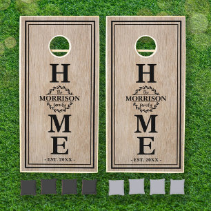 Family Monogram Custom Name Wood Grain Cornhole Set