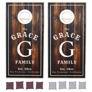 Family Monogram Dark Wood Cornhole Set