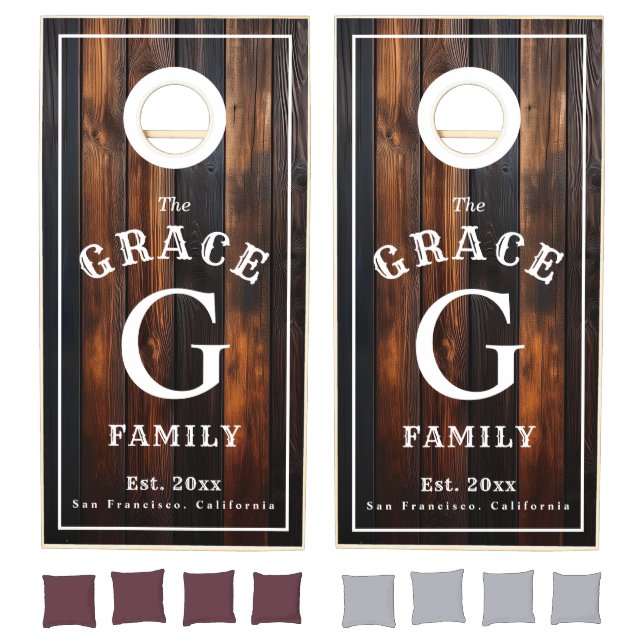 Family Monogram Dark Wood Cornhole Set (Set)