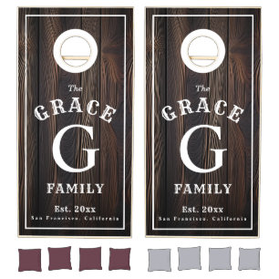 Family Monogram Dark Wood Cornhole Set