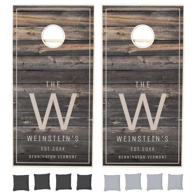 Family Monogram Dark Wood Cornhole Set (Set)