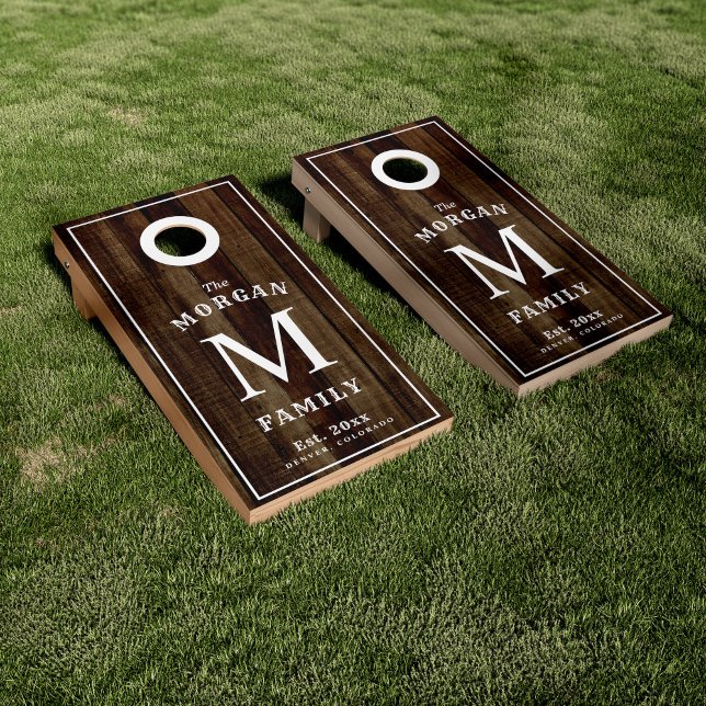Family Monogram Dark Wood Cornhole Set (Creator Uploaded)