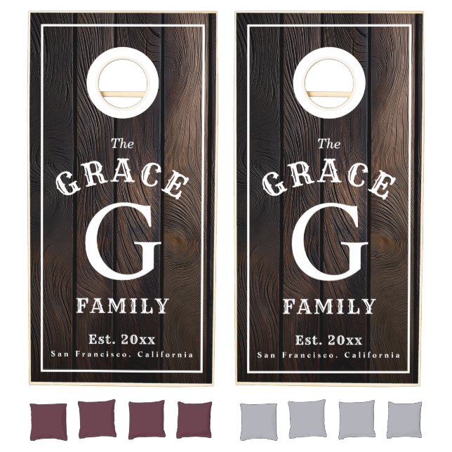 Family Monogram Dark Wood Cornhole Set (Set)