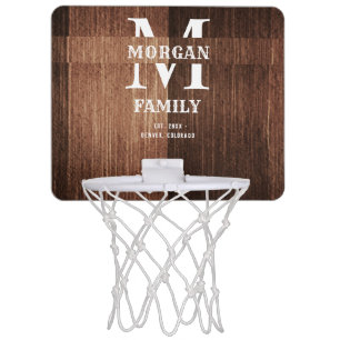 Family Monogram Dark Wood Mini Basketball Hoop