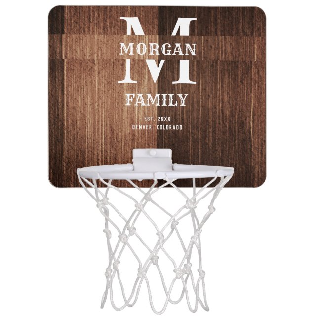 Family Monogram Dark Wood  Mini Basketball Hoop (Front)