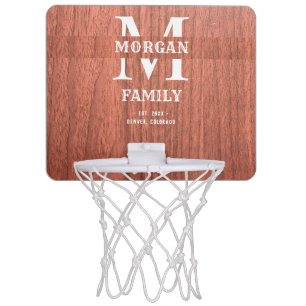 Family Monogram Dark Wood Mini Basketball Hoop