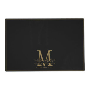 Family Monogram Elegant Black Gold Classy Placemat