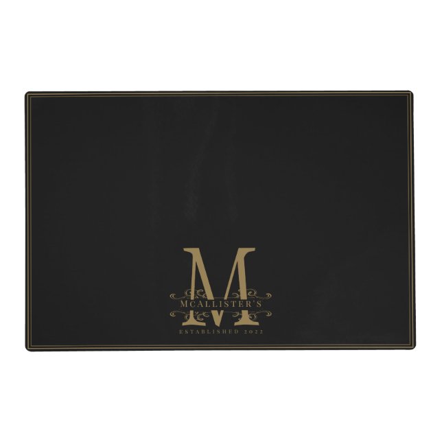Family Monogram Elegant Black Gold Classy  Placemat (Front)