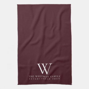 Family Monogram Elegant Burgundy Kitchen Kitchen Towel