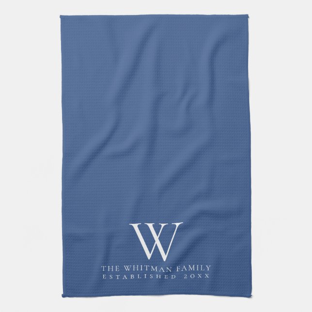 Family Monogram Elegant Classic Blue Kitchen Towel (Vertical)