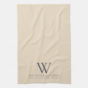 Family Monogram Elegant Cream Slate Gray Kitchen Kitchen Towel