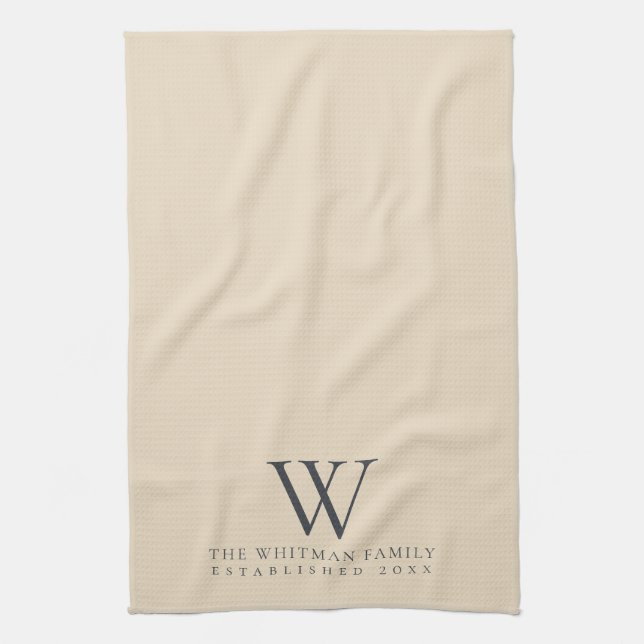 Family Monogram Elegant Cream Slate Gray Kitchen Kitchen Towel (Vertical)