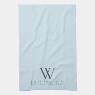 Family Monogram Elegant Pastel Blue Kitchen Towel