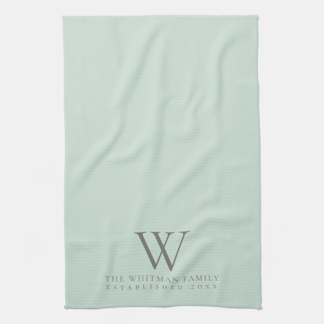 Family Monogram Elegant Sage Green Kitchen Towel (Vertical)
