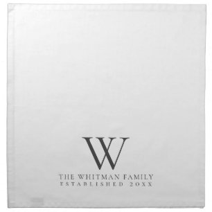 Family Monogram Elegant White Charcoal Cloth Napkin