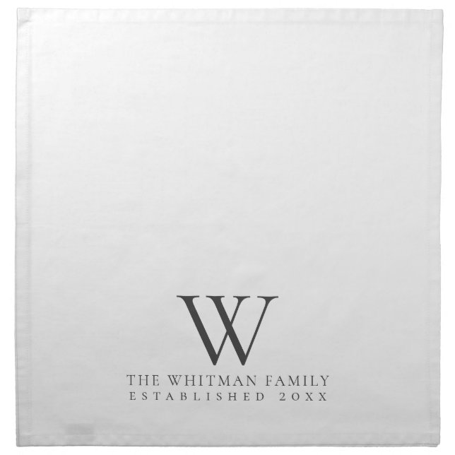 Family Monogram Elegant White Charcoal Cloth Napkin (Front)