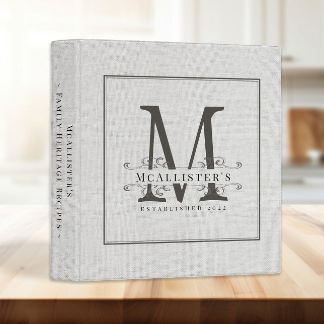 Family Monogram Establish Year Classy Linen Recipe 3 Ring Binder (Family Monogram Establish Year Classy Linen Recipe 3 Ring Binder)