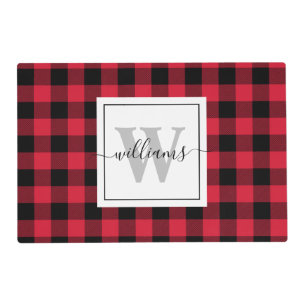 Family Monogram Farmhouse Red Buffalo Plaid Placemat