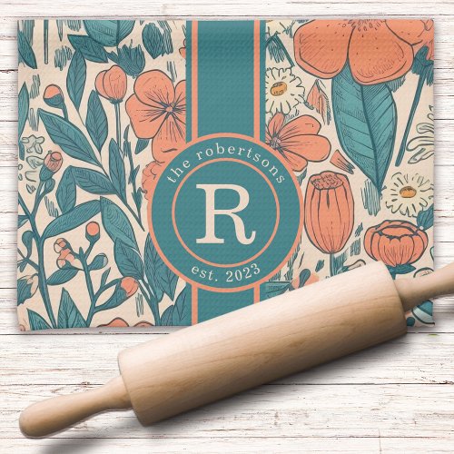 Family Monogram Floral Vintage Rustic Kitchen Towel