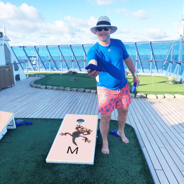 Family Monogram Fun Lizard Gecko Personal Cornhole Set (Creator Uploaded)