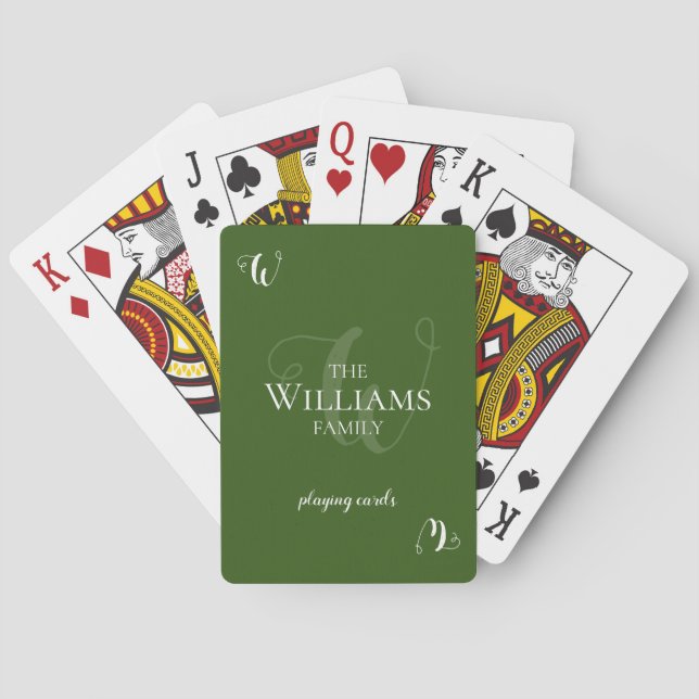 Family Monogram Green Playing Cards (Back)