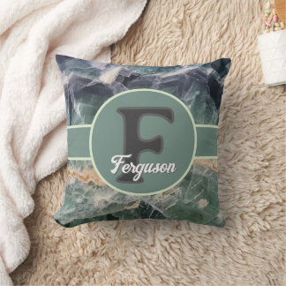 Family Monogram Green Purple Gemstone Initial Throw Pillow