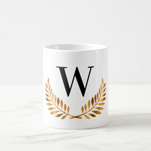 Family monogram initial gold black laurel wreath coffee mug