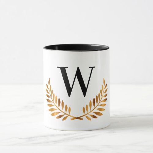 Family monogram initial gold black laurel wreath mug