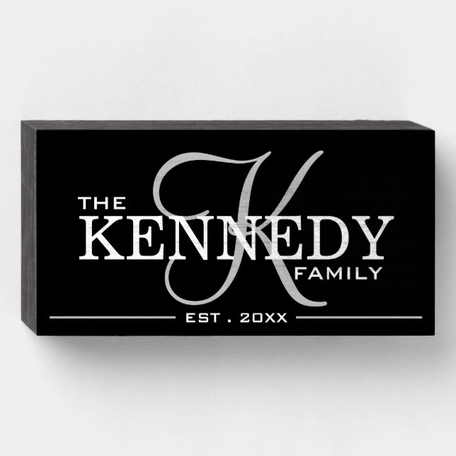 Family Monogram Last Name Established Sign Black (Front Horizontal)