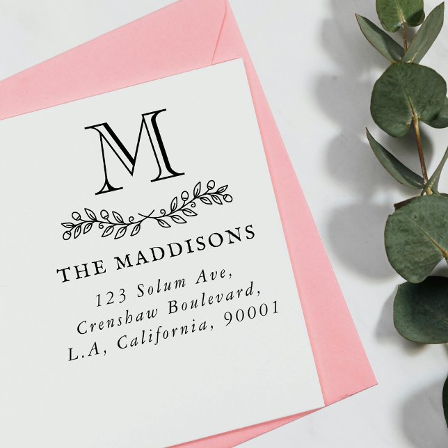 Family Monogram Leaf Ornament Return Address  Rubber Stamp (Creator Uploaded)