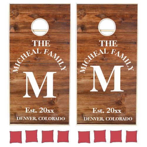 Family Monogram Light Wood Styled Cornhole Set