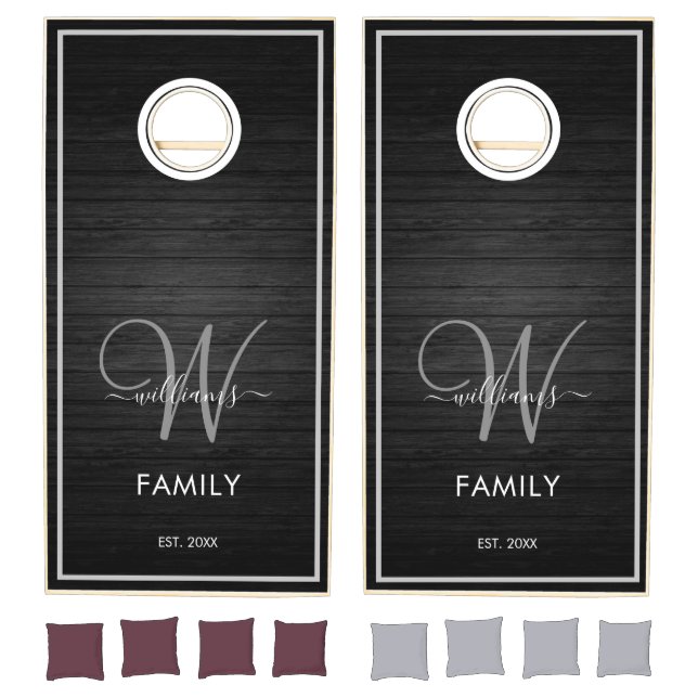 Family Monogram Light Wood Styled Cornhole Set (Set)