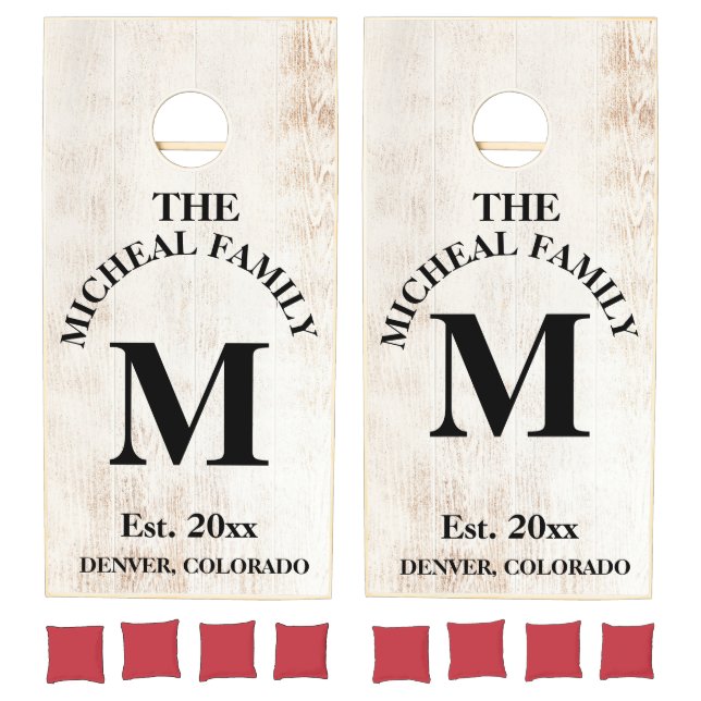 Family Monogram Light Wood Styled Cornhole Set (Set)