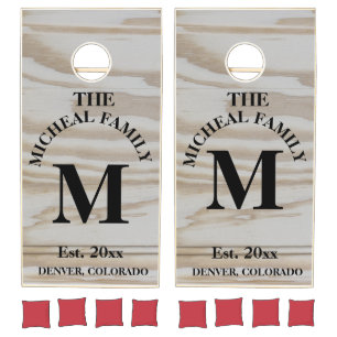 Family Monogram Light Wood Styled Cornhole Set