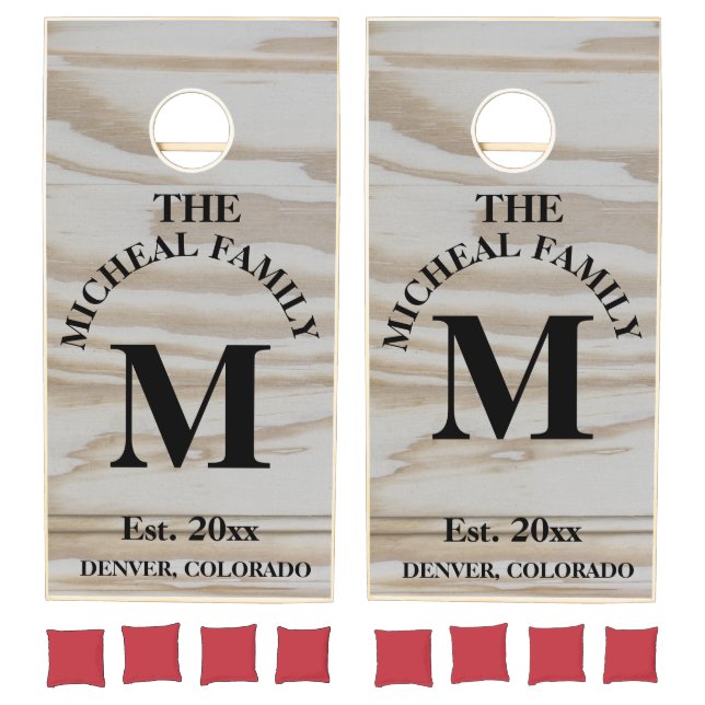 Family Monogram Light Wood Styled Cornhole Set (Set)