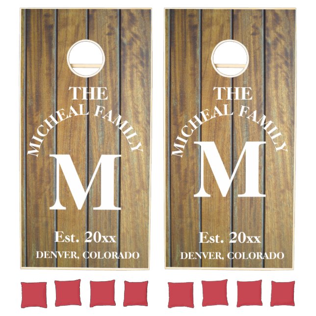 Family Monogram Light Wood Styled Cornhole Set (Set)