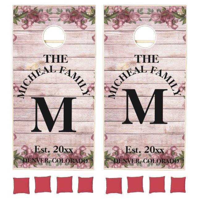Family Monogram Light Wood Styled Cornhole Set (Set)