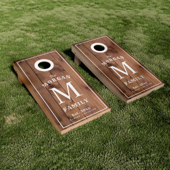 Family Monogram Light Wood Styled Cornhole Set | Zazzle