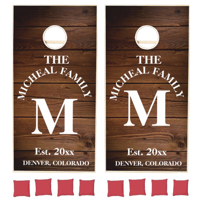 Family Monogram Light Wood Styled Cornhole Set (Set)