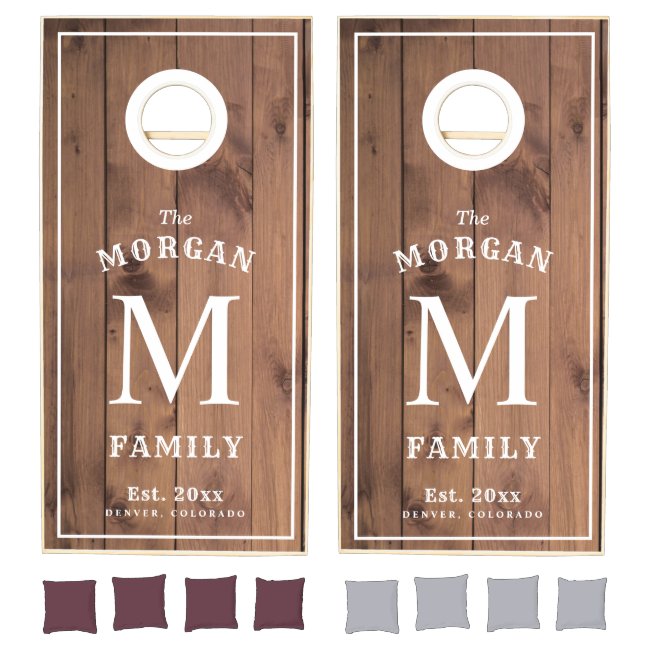 Family Monogram Light Wood Styled Cornhole Set