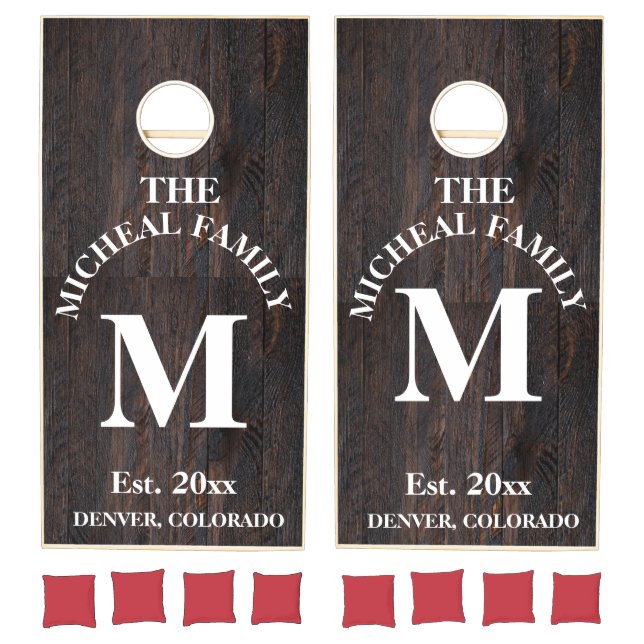 Family Monogram Light Wood Styled Cornhole Set (Set)