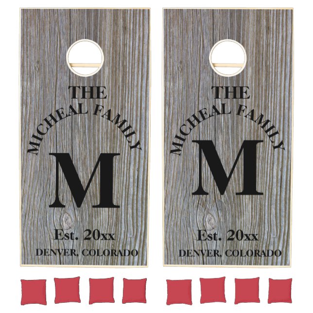 Family Monogram Light Wood Styled Cornhole Set (Set)