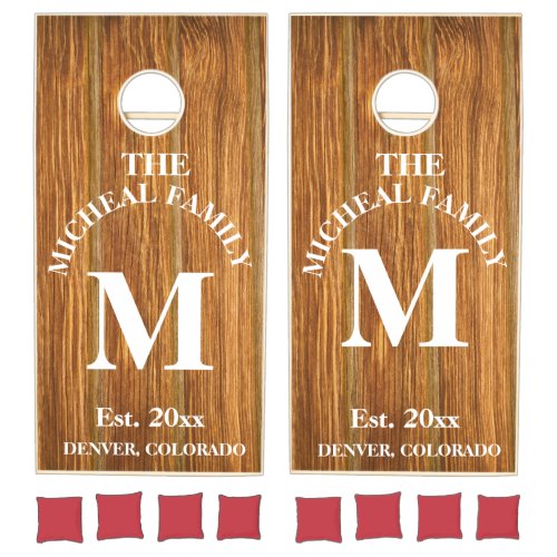 Family Monogram Light Wood Styled Cornhole Set