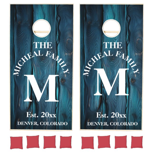 Family Monogram Light Wood Styled Cornhole Set (Set)