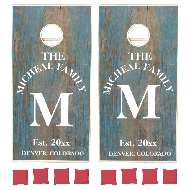 Family Monogram Light Wood Styled Cornhole Set (Set)