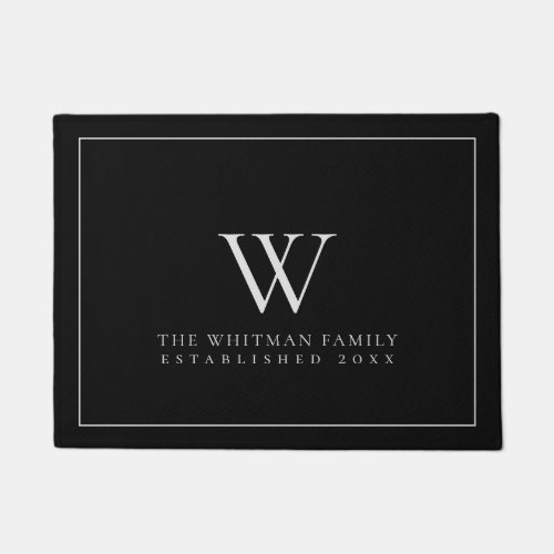 Family Monogram Modern Black Gray Doormat