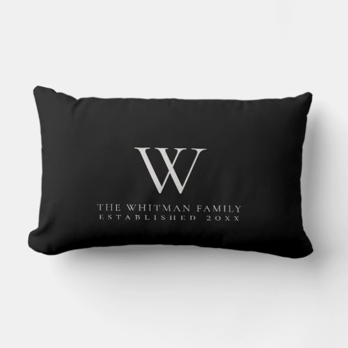 Family Monogram Modern Black Gray Lumbar Pillow