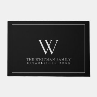 Family Monogram Modern Black Large Gray Doormat