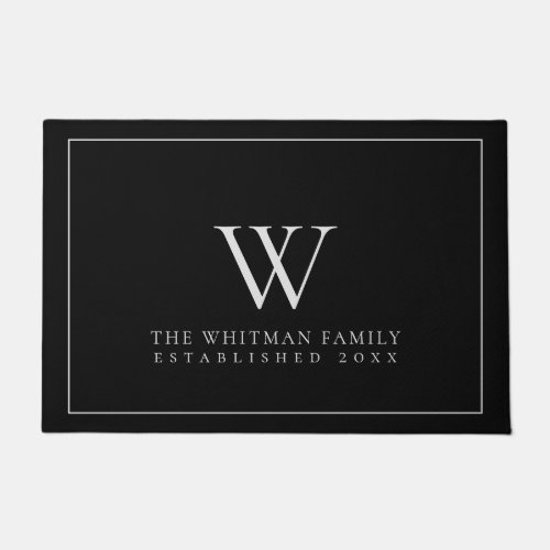 Family Monogram Modern Black Large Gray Doormat